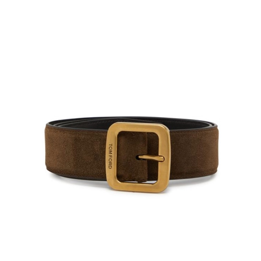 Tom Ford Brown Suede Belt with Gold Buckle